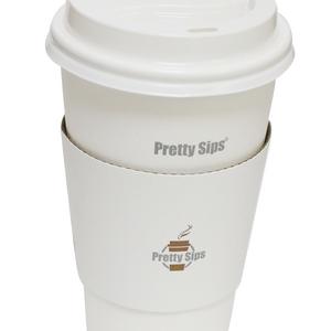 Pretty Sips Paper Hot Cups with Lids and Cup Sleeves, White (HOT16LS),Qty of 50