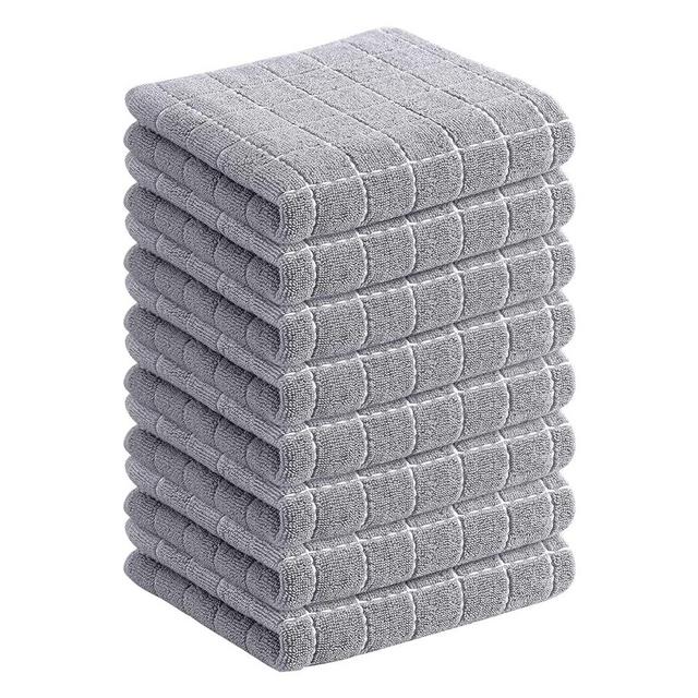 Homaxy 100% Cotton Terry Kitchen Towels(Grey, 13 x 28 inches), Checkered Designed, Soft and Super Absorbent Dish Towels, 8 Pack