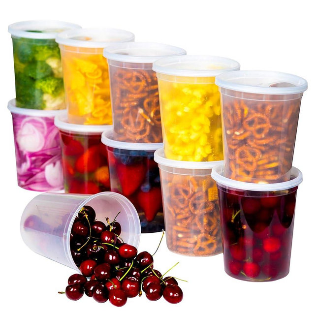 Deli Food Storage Containers with Lids 24 Sets 32oz - Clear Disposable Meal Prep, Microwave Plastic Containers with Lids, BPA Free, Stackable, Leakproof, Reusable Deli Containers, Freezer Safe