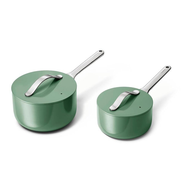 Caraway Nonstick Ceramic Sauce Pans with Lids (3 qt & 1.75 qt) - Non Toxic, PTFE & PFOA Free - Oven Safe & Compatible with All Stovetops (Gas, Electric & Induction) - Sage