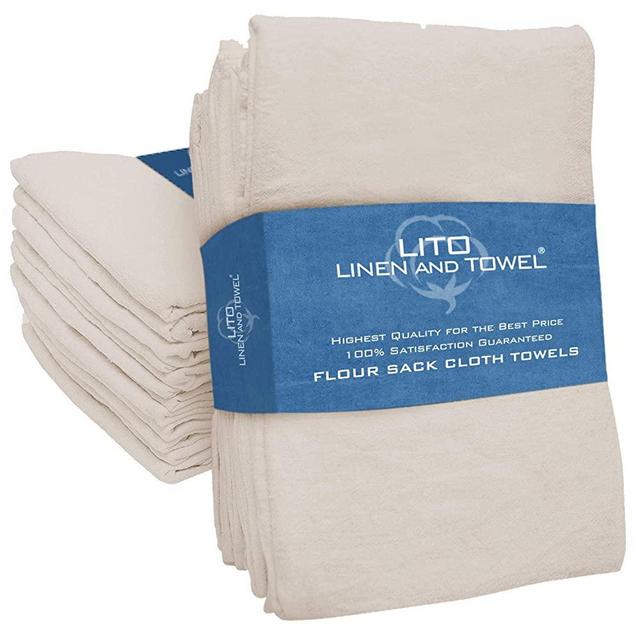 Linen and Towel Flour Sack Dish Towels - 12 Pack 100% Ring Spun Cotton Kitchen Dish Towels - Large 28"x28" Kitchen Towel, Hand Towels, Tea Towels - 130 Thread Count Dish Towels (Classic Off-White)
