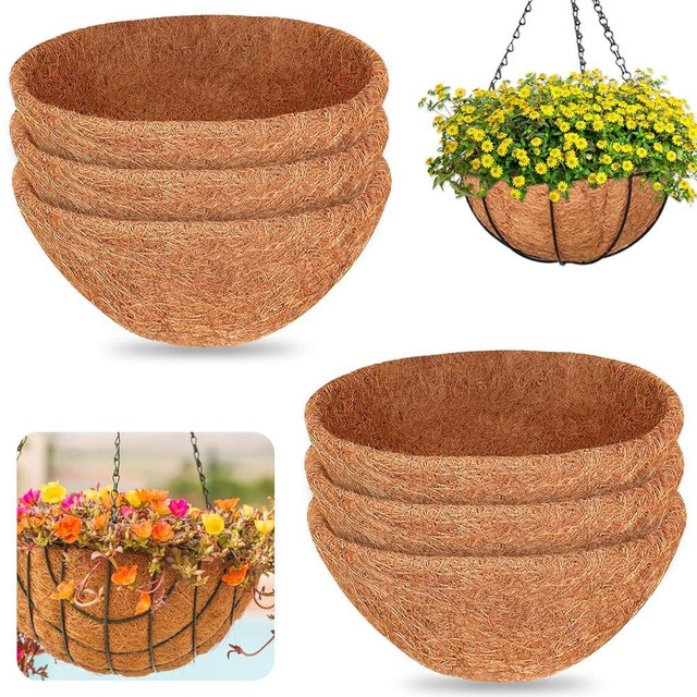 Halatool 6PCS 14 Inch Coco Liner Round Coir Hanging Basket Liners - 100% Natural Coconut for Planters, Flowers, Vegetables, Indoor Outdoor Plants
