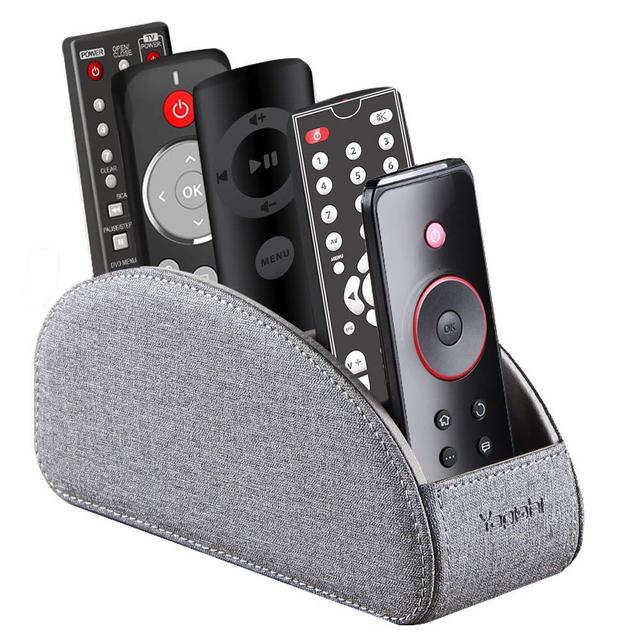 TV Remote Control Holder with 5 Compartments,Pu Leather Remote Caddy/Box/Tray Bedside Table Desk Storage Organizer for DVD, Blu-Ray, Media Player, Heater Controllers and Cosmetics Office Supplies