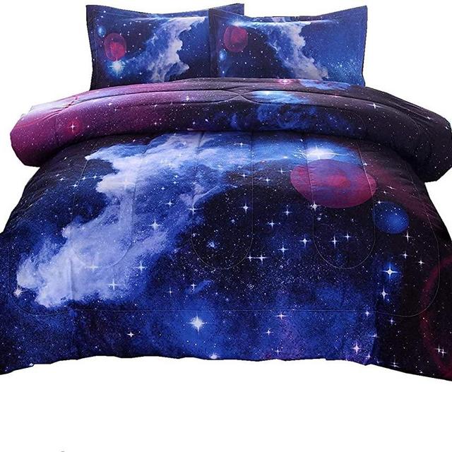 A Nice Night Galaxy Bedding Sets Outer Space Comforter 3D Printed Space Quilt Set Queen Size,for Children Boy Girl Teen Kids - Includes 1 Comforter, 2 Pillow Cases
