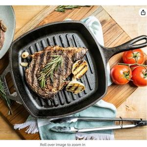 Lodge L8SGP3 Cast Iron Square Grill Pan, Pre-Seasoned, 10.5-inch