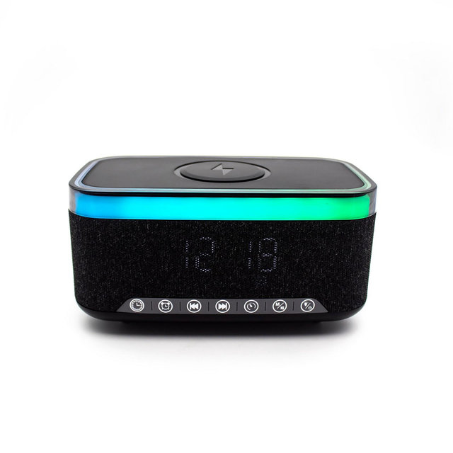 Wireless Charging Clock with Speaker. Sound Machine, FM Radio, Black