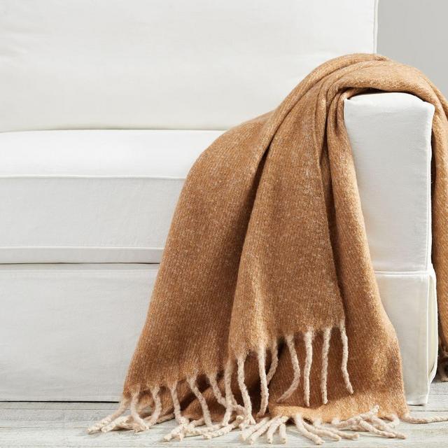 Hayes Twill Mohair Throw, 50 x 60", Camel