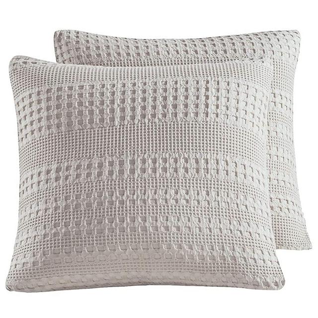 PHF Waffle Weave Euro Sham Pack of 2 26" x 26" Textured Soft Cozy Home Decoration Sofa Couch Bed Throw Pillow Cover Khaki/Beige