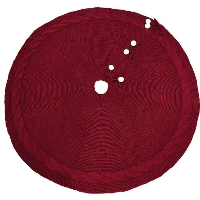 Christmas Tree Skirt 48 Inch Large Red Cable Soft Knitted Round Xmas Tree Skirts Mat for Holiday Party Christmas Decorations D