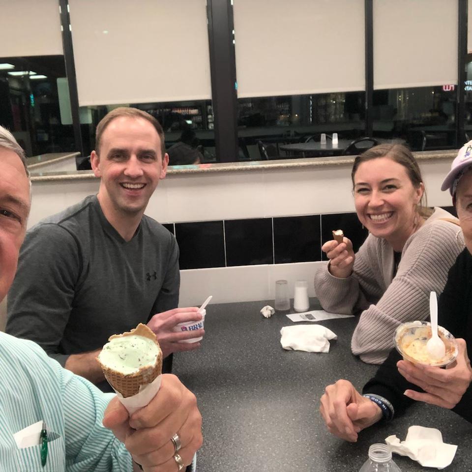 Enjoying Braum’s ice cream in Tulsa during a visit from Rachel’s parents. (May 2023)