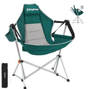 KingCamp Hammock Chair with Footrest, Swinging Portable Folding Camping Chairs for Adults 400lbs Heavy Duty Foldable Oversized Rocker with Cup Holder Pillow for Outdoor Beach Patio Sport Lawn