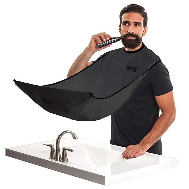 Beard Bib - Official BEARD KING Beard Catcher - Mens Grooming Cape For Shaping and Trimming - One Size Fits All - Static & Stick Free Fabric (One size, Black (Lite Version))