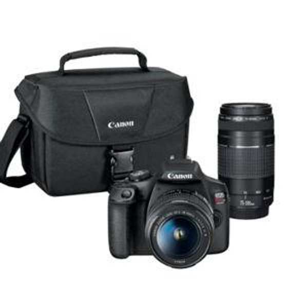 Canon - EOS Rebel T7 DSLR Video Two Lens Kit with EF-S 18-55mm and EF 75-300mm Lenses - Black