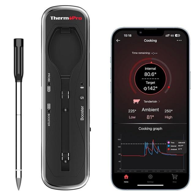 ThermoPro 500ft Wireless Meat Thermometer for Cooking, Bluetooth Meat Thermometer with Upgraded Meat Probe for Kitchen Oven Smoker, Rechargeable Meat Probe for Backyard Grill BBQ Holiday Gifts