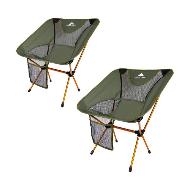 Ozark Trail Himont Compact Camp Lite Chair Set for Camping - 2 Pack, Green & Black