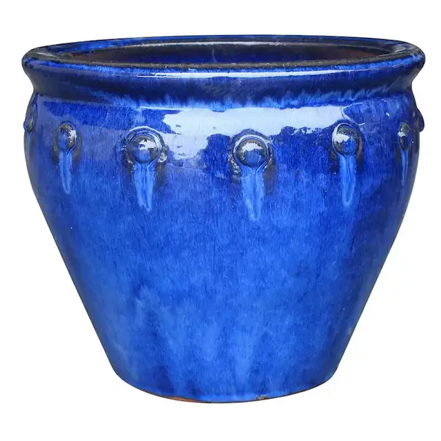 allen + roth 15.6-in W x 14.4-in H Blue Ceramic Planter