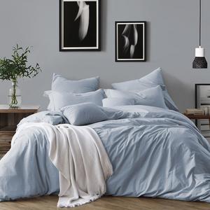 Swift Home 100% Cotton Washed Yarn Dyed Chambray Duvet Cover & Sham Bedding Set, Ultra-Soft Luxury & Natural Wrinkled Look – King/California King, Chambray Blue