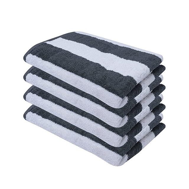 Avalon Towels Cabana Stripe Beach Towels – 30x60 inches Large Size Pool Towels – Made from Premium Ring Spun Cotton – Highly Soft & Absorbent Towels (Grey Stripes, 4 Pack)