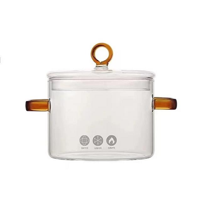 Kityemo 1.5L/53Oz Clear Glass Pots for Cooking with Lids Saucepan with Cover Simmer Pot Heat-Resistant Glass Stovetop Pot and Pan Stockpots for Noodles, Soup, Cereals, Fruits (brown handle)