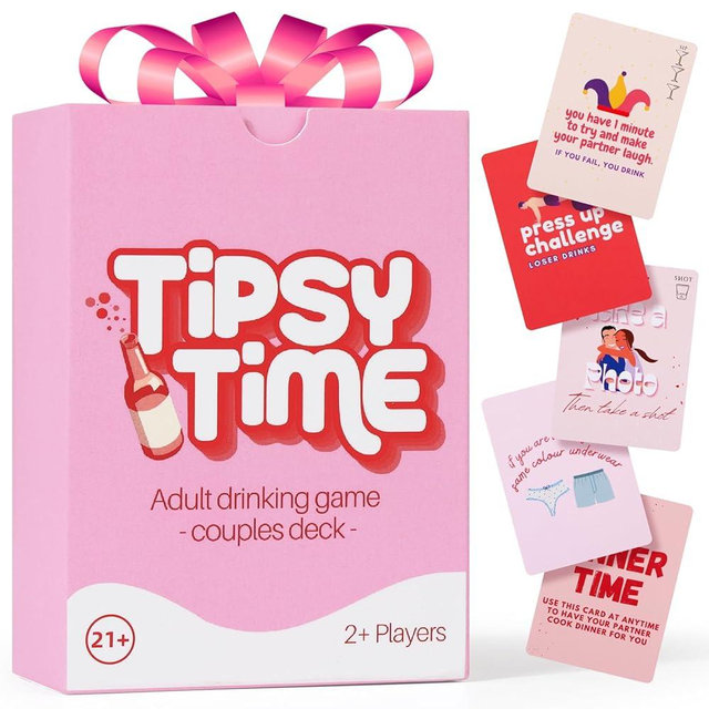 Fofeadm Tipsy Time Couples Games for Adults, Drinking Couples Card Game, 75 Fun Dares & Questions, Perfect for Date Night, Anniversary & Valentine's Day Gifts, Ages 21+