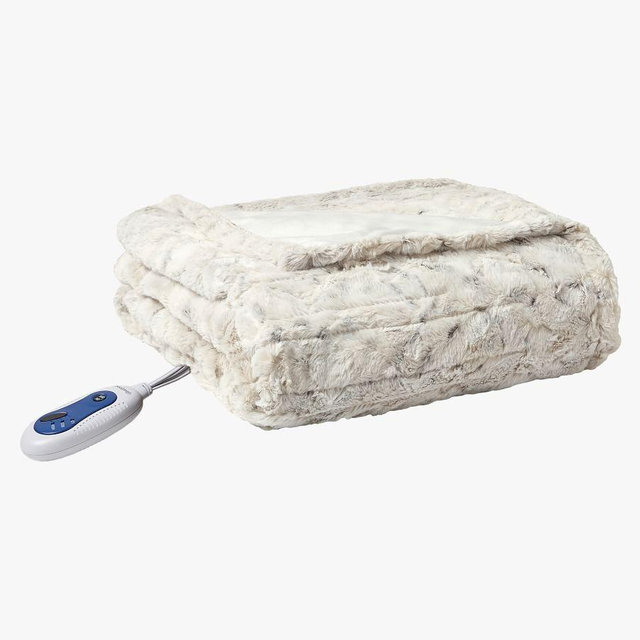 Beautyrest® Heated Oversized Faux Fur Throw, 50 X 70", Snow Leopard