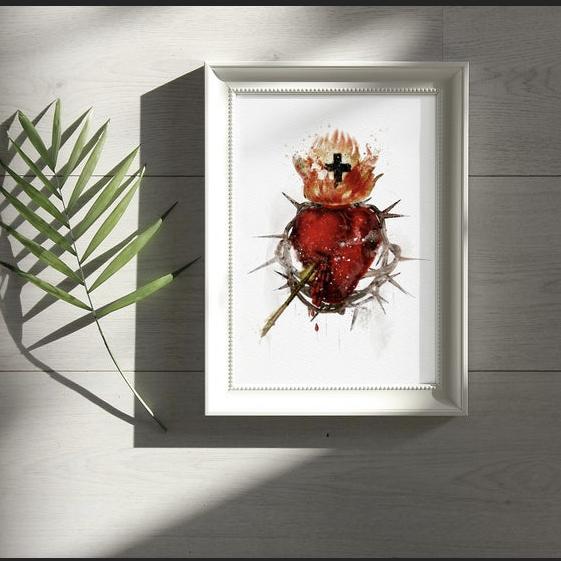 Most Sacred Heart of Jesus Giclee Print, Catholic Illustration Art, Devotional Wall Art Print by BenedictaBoutique