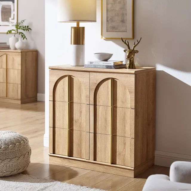 Modern Buffet Cabinet with Storage, 31.5" W Arched Sideboard Cabinet w/Adjustable Shelves, Wood Coffee Bar for Living Room, Kitchen, Entryway, Natural