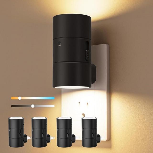 VOLISUN Night Lights Plug into Wall, Dimmable LED Nightlight with Dusk to Dawn Light Sensor, 0-100LM Adjustable Brightness, 3 Color Temperatures, Compact Size Black 4 Pack for Hallway,Bedroom,Bathroom