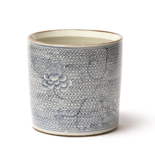 Two's Company Blue & White Chrysanthemum Vase/Planter, Hand-Painted Porcelain