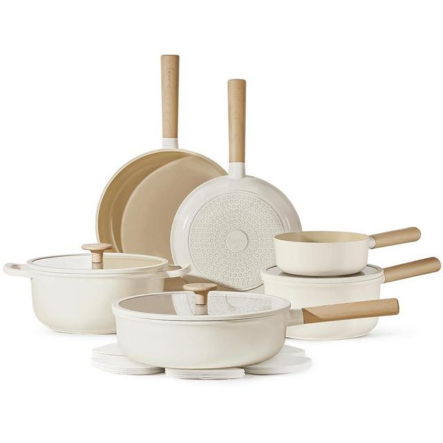 CAROTE Ceramic Pots and Pans Set, 14pcs Cookware Set, Non-toxic Healthy Non Stick Cooking Set, with Frying Pans Set