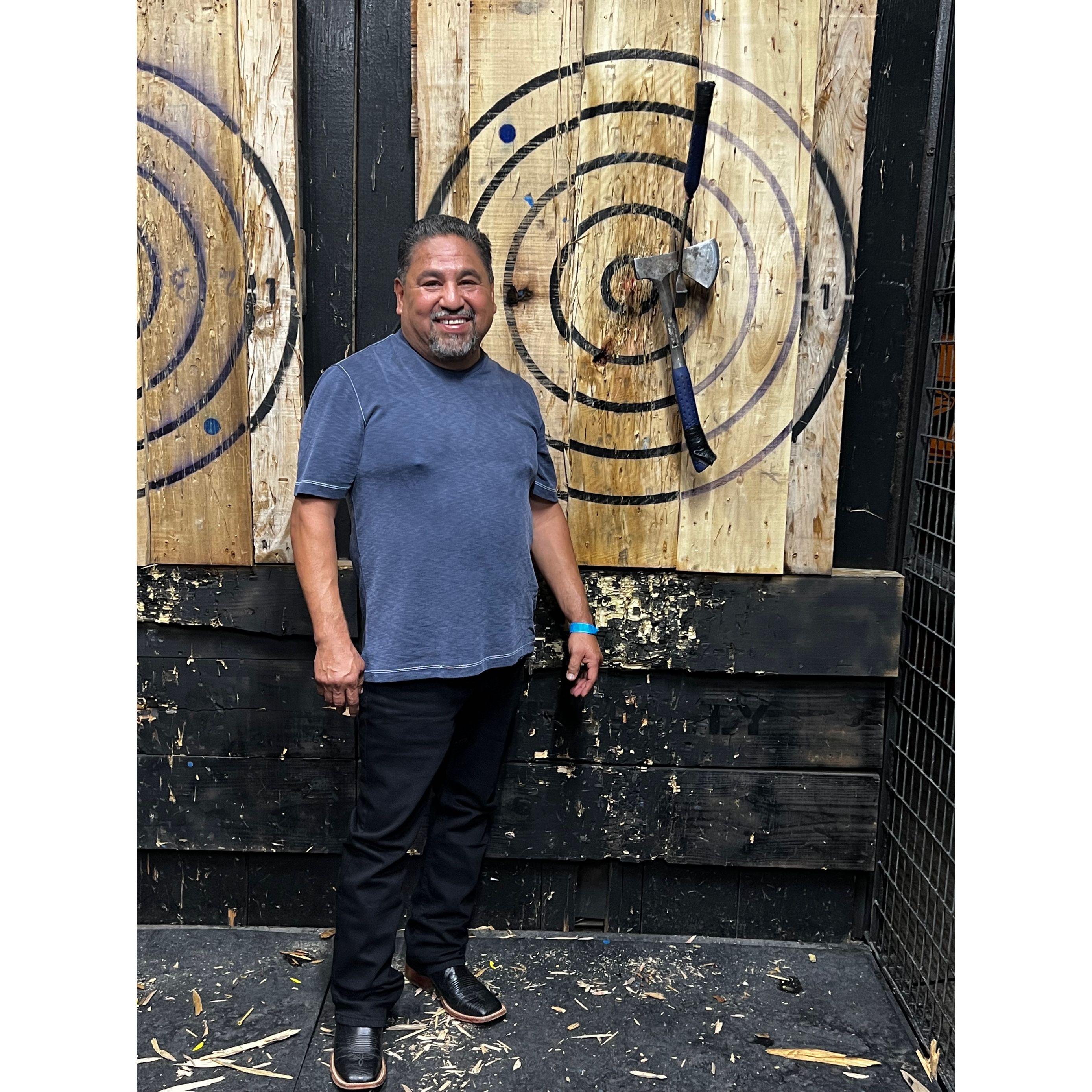 Ax throwing at Corsicana's Oktoberfest.