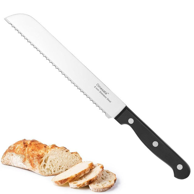 Omesata Bread Knife, Serrated 8 inch Bread Knifes for Homemade Bread Sourdough, Blade Razor Sharp and Wavy Edge from Professional Stainless Steel