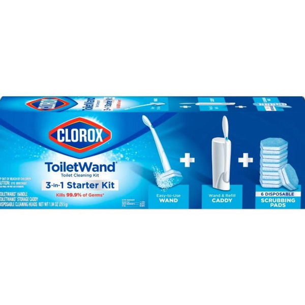 Clorox Toilet Wand Toilet Cleaning Kit, ToiletWand, Caddy and 6 Refills (Pack May Vary)