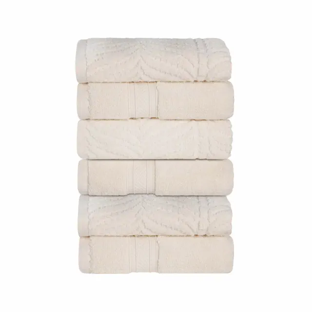 Chevron Zero Twist Cotton Solid and Jacquard Hand Towel Set of 6, Ivory - Blue Nile Mills