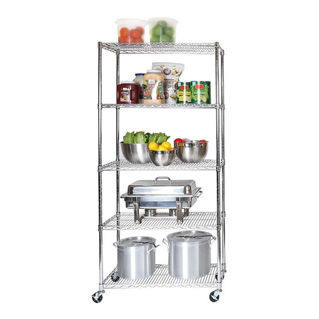 Seville Classics UltraDurable Commercial-Grade 5-Tier NSF-Certified Steel Wire Shelving with Wheels, 36" W x 18" D, Chrome