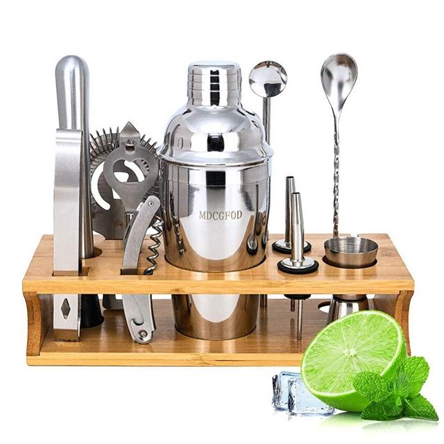 MDCGFOD 12-Piece Bartender kit with Bamboo Stand Bar Set Cocktail Shaker Set with 20oz Stainless Steel Alcohol Shaker and Strainer Perfect Mojito Martini Shaker
