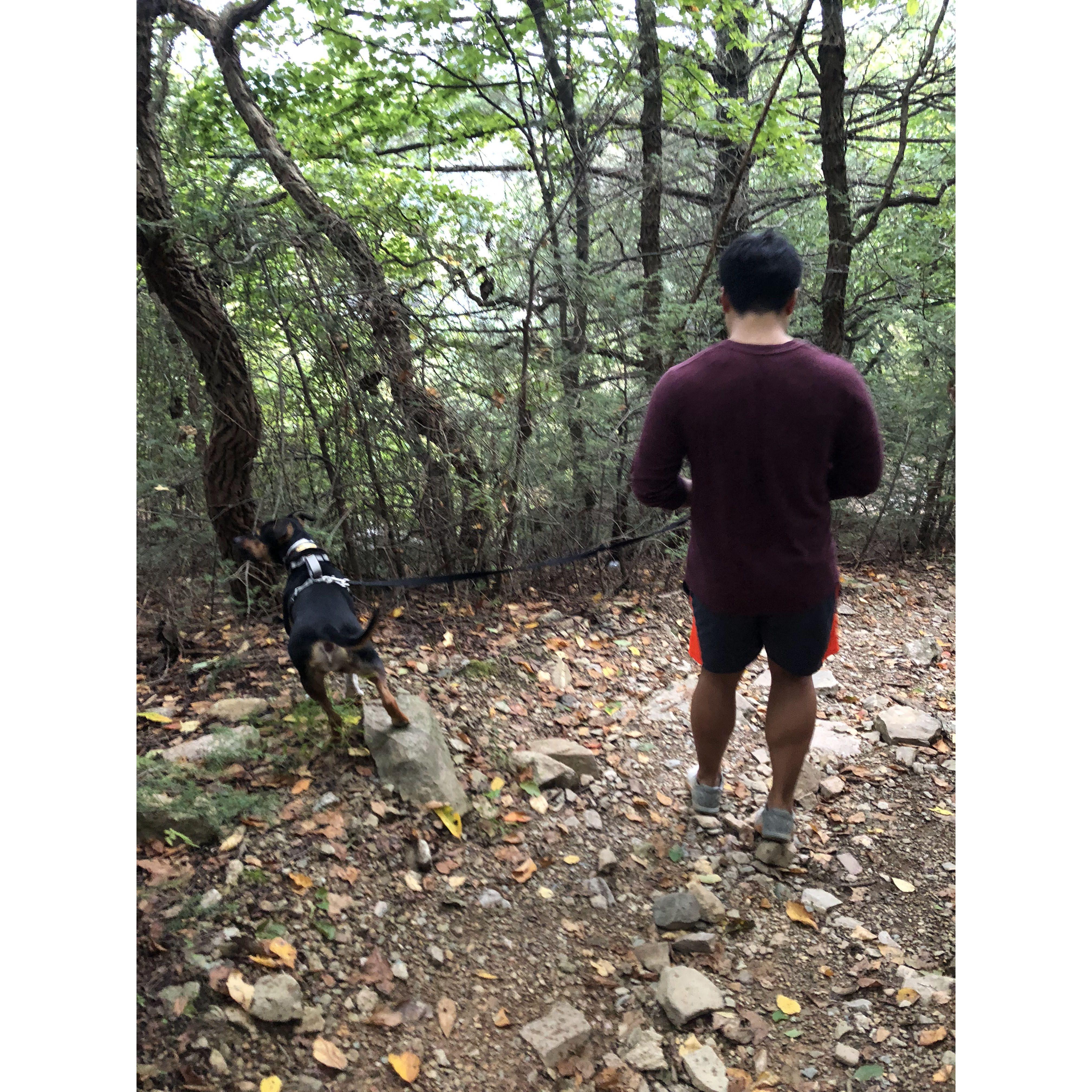 Mia and Tony's first hike together, she almost knocked him off the summit... oops