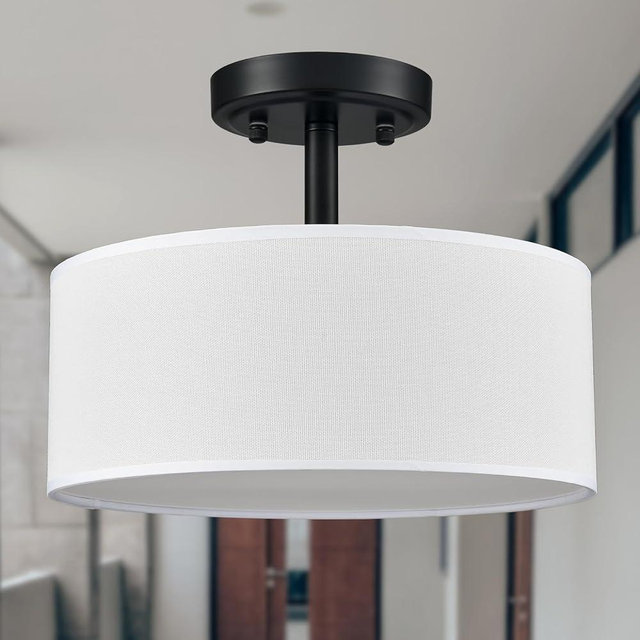 AXILAND Modern Black Light Fixture Ceiling Mount Flush Mount Drum Ceiling Light Fixture 3 Light Semi Flush Mount Ceiling Light for Hallway Bedroom Entryway Foyer Office