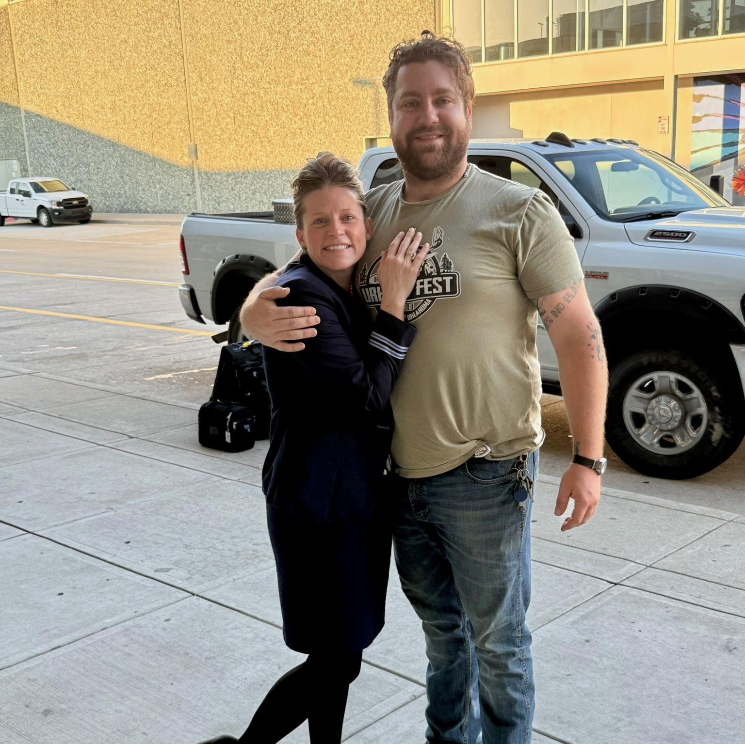 Dropping Joules off at the airport after a 24 hour layover in Tulsa