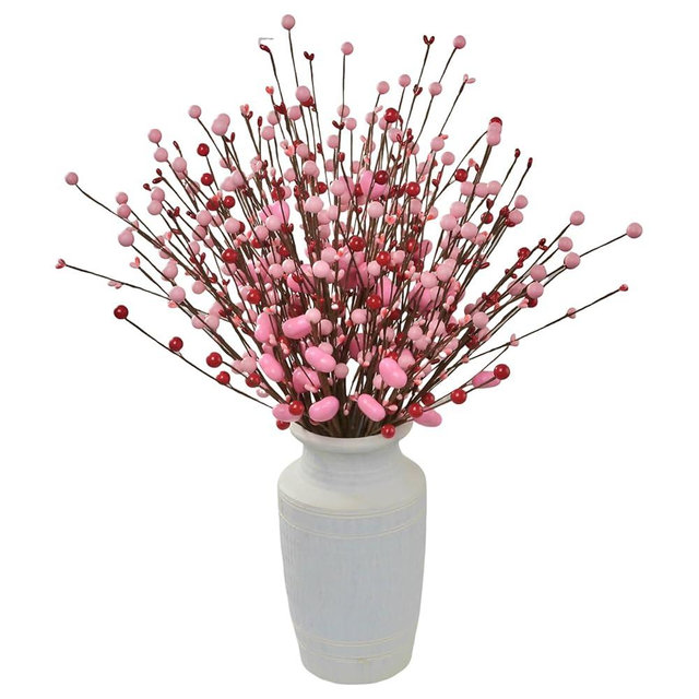Valentines Day Decorations Artificial Flowers Pink Heart Shaped Berry Picks with Red Berries 24 Pack for Valentine Wedding Candlelight Dinner Anniversary Decorations and Valentines Day Gifts