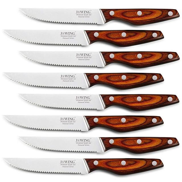 Professional 8-Piece German High Carbon Stainless Steel Steak Knife Set, Premium Full Tang Steak Knives with Pakkawood Handle