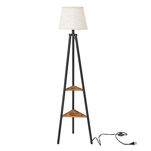 VASAGLE Floor Lamp with Shelves, Standing Reading Lamp with LED Bulb and Lamp Shade, for Living Room, Bedroom, Metal Legs, Rustic Brown ULFL15BX