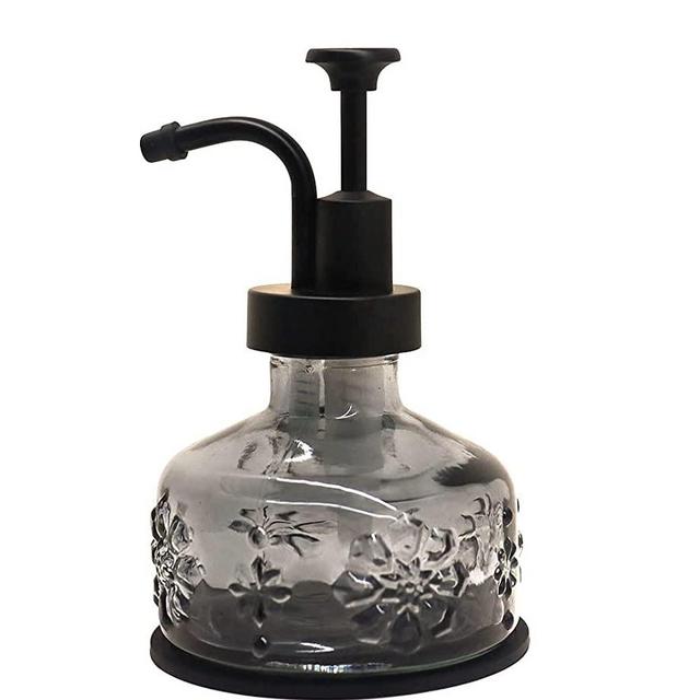 Glass Soap Dispenser for Kitchen and Bathroom Countertop, Smooth Action Pump Refillable Wash Hand Liquid, Dish Detergent, Farmhouse Style with Cylindrical Shape Shampoo Lotion Pump