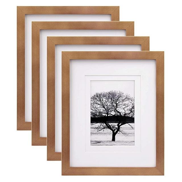 Egofine 8x10 Picture Frames 4 Pack, for Pictures 4x6 or 5x7 with Mat Made of Solid Wood for Table Top Display and Wall Mounting Photo Frames, Light Brown