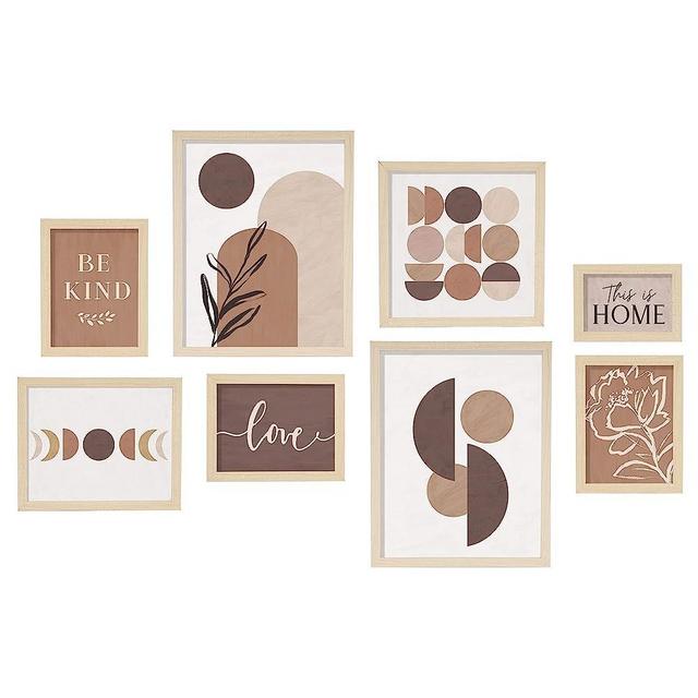 ArtbyHannah 8-Pack Boho Gallery Wall Art, Picture Frames Collage Wall Decor with Neutral Brown Pictures, Multi-Size 11x14 X2,10x10 X1, 8x10 x1, 6x8 x3, 6x4 x1