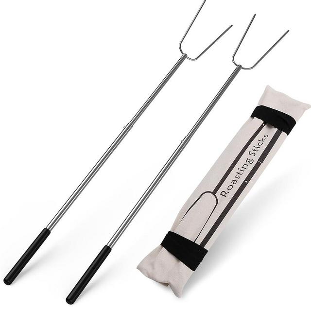 32.5'' Heavy Duty Hot Dog Sticks for Campfire - Extendable Marshmallow Roasting Sticks for Fire Pit，Smores Sticks for Fire Pit,Camping Cooking Utensils 2 Pack
