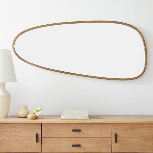 Mid Century Asymmetrical Floor Mirror, Antique Brass