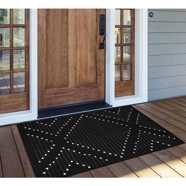 LIVEBOX Black Outdoor Rug 2.3' x 3.6', Boho Cotton Washable Rug Moroccan Front Door Mat,Hand-Woven Area Rug Throw Carpet for Layered Porch Entryway Kitchen,Front Door Decor