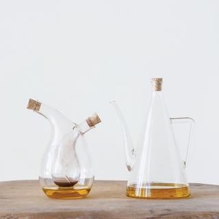 Clear Handblown Glass Oil Cruet with Cork Stopper