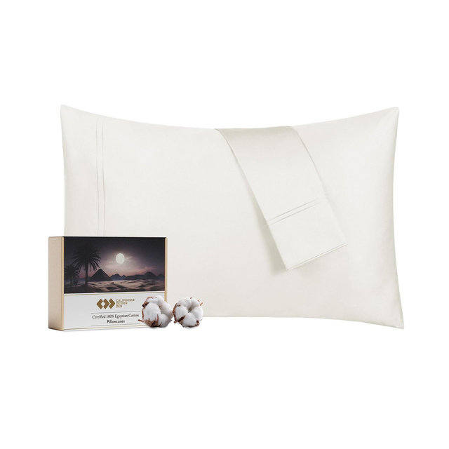 Certified Luxury 100% Egyptian Cotton Pillow Cases Queen Size Set of 2, Sateen Weave, Soft, Breathable & Cooling Pillow Cases Set of 2 for Standard / Queen Size Pillows